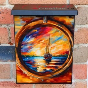 Beautiful View Through a Ship Porthole Colonial Mailbox Cover