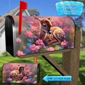 Little Fawn in Pink Flowers Rural Farm Mailbox Cover