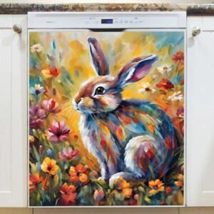 Beautiful Bunny and Flowers Magnetic Dishwasher Door Cover