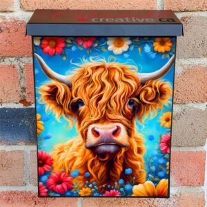 Highland Calf and Flowers Colonial Mailbox Cover