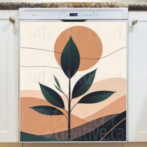 Modern Art with a Plant and Sun Magnetic Dishwasher Door Cover