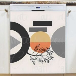 Abstract Mid Century Shapes and Plant Magnetic Dishwasher Door Cover