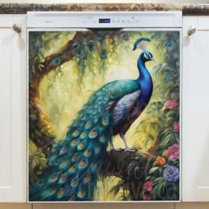 Pretty Peacock in the Jungle Magnetic Dishwasher Door Cover
