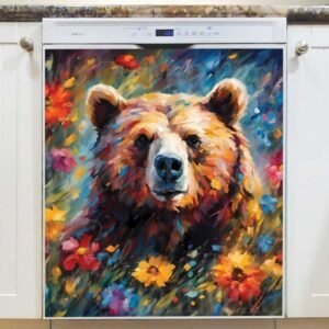 Cute Flower Bear Magnetic Dishwasher Door Cover