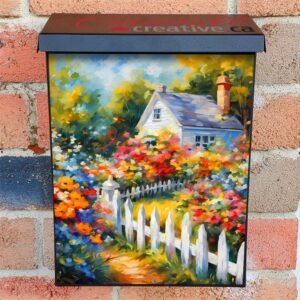 Little House with Flower Garden Colonial Mailbox Cover
