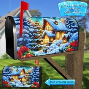 Stained Glass Snowy Cottage Rural Farm Mailbox Cover