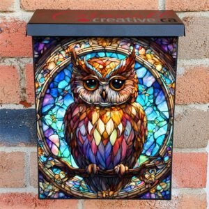 Stained Glass Winter Owl Colonial Mailbox Cover