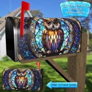 Stained Glass Winter Owl Rural Farm Mailbox Cover