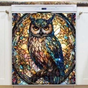 Gorgeous Stained Glass Owl Magnetic Dishwasher Door Cover