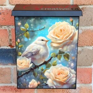 Pretty Bird on the White Rosebush Colonial Mailbox Cover