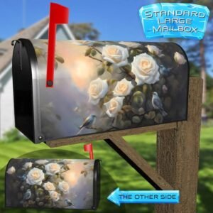 Birds on the White Rosebush Rural Farm Mailbox Cover