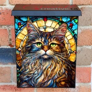 Stained Glass Maine Coon Cat Colonial Mailbox Cover