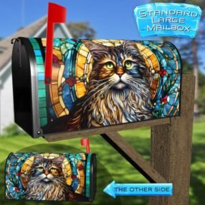 Stained Glass Maine Coon Cat Rural Farm Mailbox Cover