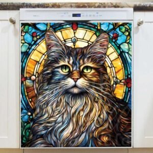 Stained Glass Maine Coon Cat Magnetic Dishwasher Door Cover