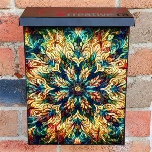 Stained Glass Abstract  Folk Pattern Colonial Mailbox Cover