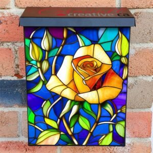 Stained Glass Yellow Rose Colonial Mailbox Cover
