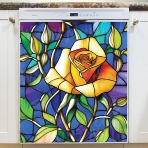 Stained Glass Yellow Rose Magnetic Dishwasher Door Cover