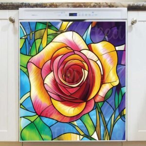 Gorgeous Stained Glass Rose Magnetic Dishwasher Door Cover