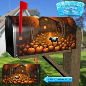 Country Farmhouse Cow and Pumpkins Rural Farm Mailbox Cover