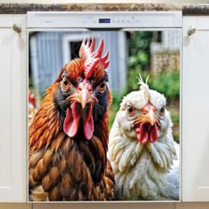 Grumpy Rooster and Chicken Magnetic Dishwasher Door Cover