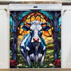 Stained Glass Pretty Cow Magnetic Dishwasher Door Cover