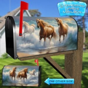 Horses Running through the Waves Rural Farm Mailbox Cover