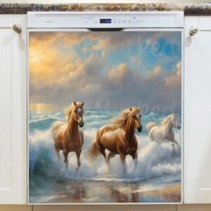 Horses Running through the Waves Magnetic Dishwasher Door Cover