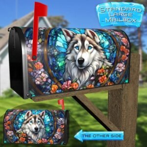 Stained Glass Pretty Husky Rural Farm Mailbox Cover