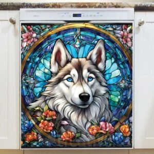 Stained Glass Pretty Husky Magnetic Dishwasher Door Cover