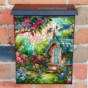 Stained Glass Spring Cottage  Colonial Mailbox Cover