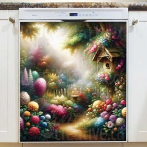 Victorian Garden with Birdhouse Magnetic Dishwasher Door Cover
