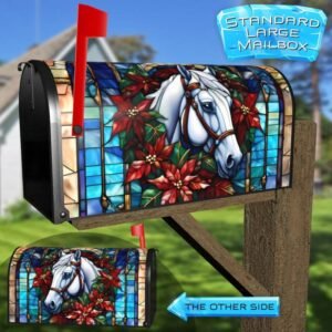 Stained Glass White Christmas Horse Rural Farm Mailbox Cover