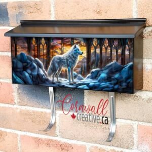 Beautiful Stained Glass White Wolf Wall-mounted Townhouse Mailbox Cover