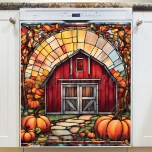 Stained Glass Barn and Pumpkins Magnetic Dishwasher Door Cover