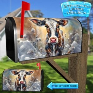 Beautiful Winter Cow on the Field Rural Farm Mailbox Cover