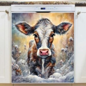 Beautiful Winter Cow on the Field Magnetic Dishwasher Door Cover