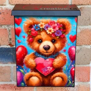 Teddy Bear Girl with Hearts Colonial Mailbox Cover