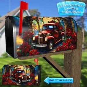 Stained Glass Red Christmas Truck Rural Farm Mailbox Cover