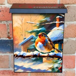 Christmas Robin on the Fence 2 Colonial Mailbox Cover