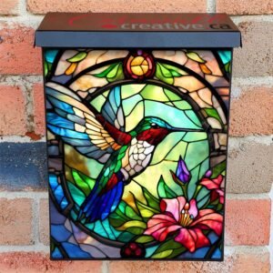 Stained Glass Hummingbird and Flowers Colonial Mailbox Cover
