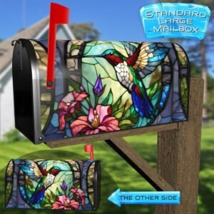 Stained Glass Hummingbird and Flowers Rural Farm Mailbox Cover