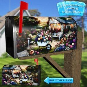 Stained Glass Cottage and Wheel Barrel Rural Farm Mailbox Cover