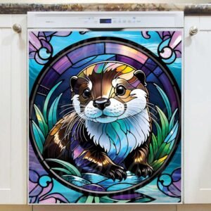 Stained Glass Otter Design  Magnetic Dishwasher Door Cover