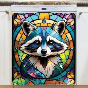 Stained Glass Raccoon Magnetic Dishwasher Door Cover