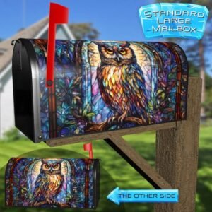 Stained Glass Colorful Owl Rural Farm Mailbox Cover