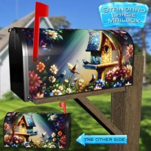 Stained Glass Morning Birds and Birdhouse Rural Farm Mailbox Cover