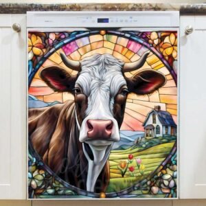 Stained Glass Cow in the Farm Magnetic Dishwasher Door Cover