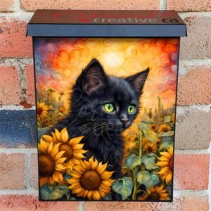 Whimsical Kitten and Sunflowers Colonial Mailbox Cover