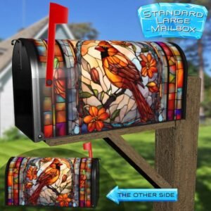 Stained Glass Female Cardinal Rural Farm Mailbox Cover