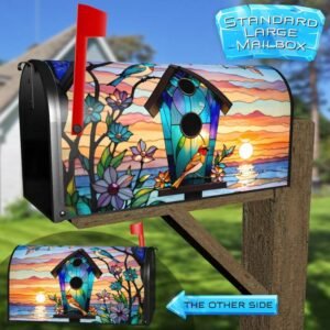 Stained Glass Birds and Birdhouse Rural Farm Mailbox Cover